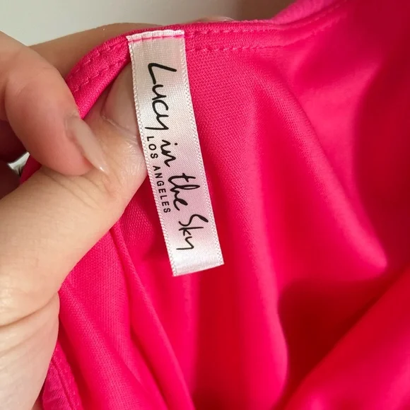 Lucy in the Sky • Hot Pink Shoulder Tie Mini Party Dress Sz Medium Barbiecore - Picture 5 of 12